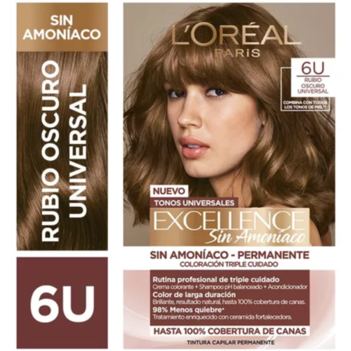 COLORACIÓN PERMANENTE EXCELLENCE SIN AMONÍACO L'ORÉAL PARIS TONO 6U RUBIO OSCURO UNIVERSAL